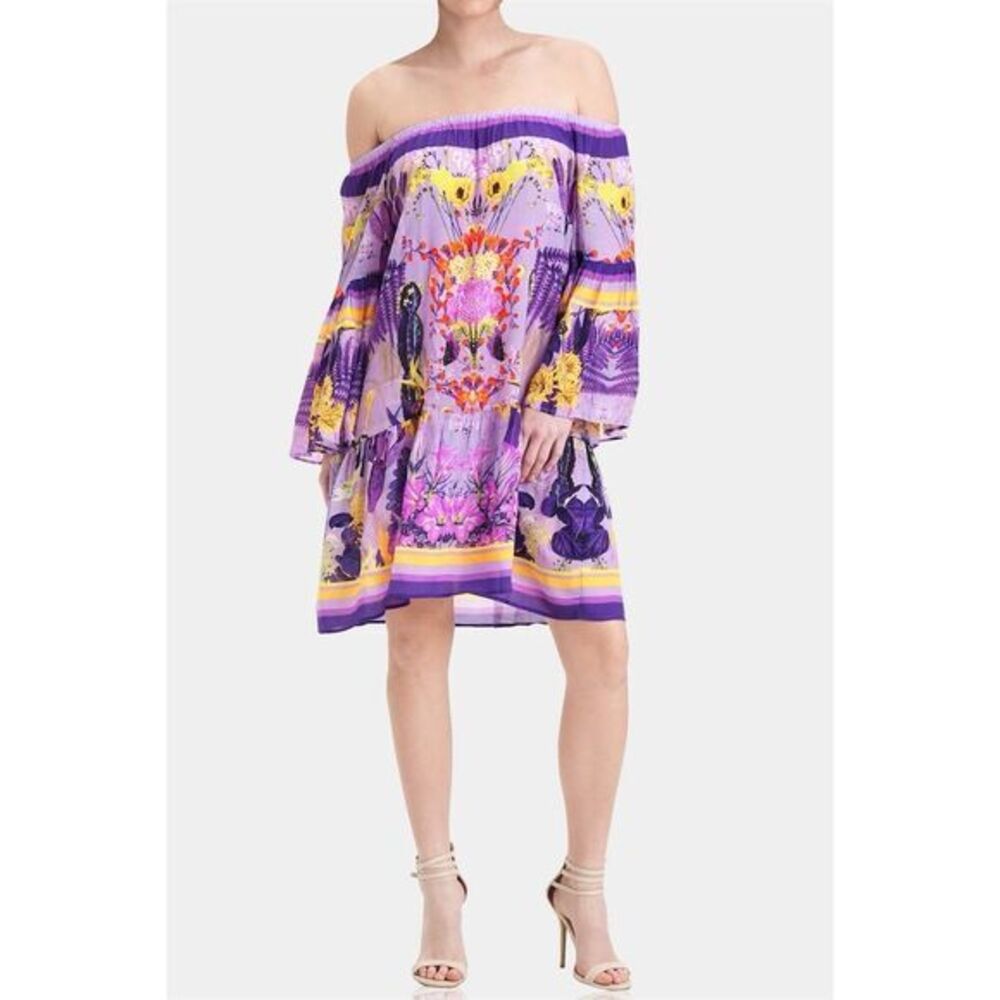 Kyle x Shahida Off Shoulder Floral Silk Dress L/XL w/ POCKETS